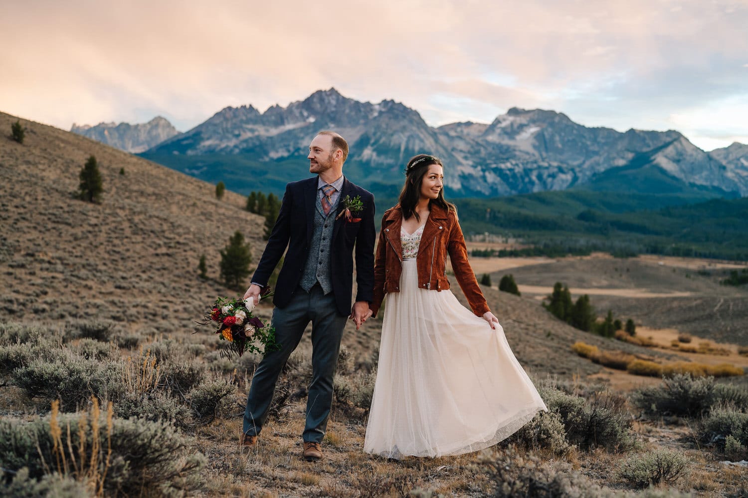 Autumn, an Idaho elopement photographer, captures a couple in a mountain landscape in Stanley, Idaho on their elopement day.
